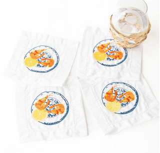 Lemon Prawns Embroidered Cocktail Napkin Set