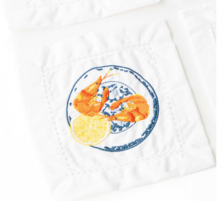 Lemon Prawns Embroidered Cocktail Napkin Set