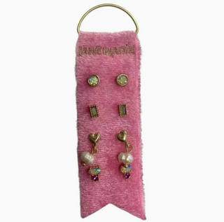 Marquis & Pink Crystal, Heart & Pearl Earrings Stud Set
