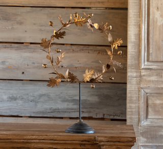 French Wire Gold Acorn Wreath On Stand
