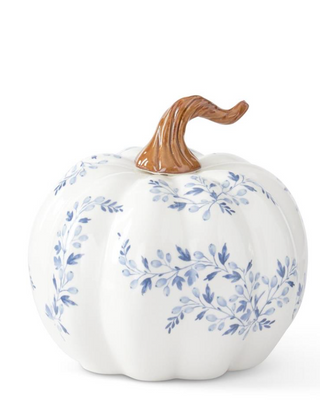 White with Blue Floral Ceramic Pumpkins