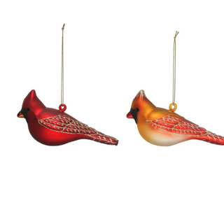 Hand-Painted Glass Cardinal Ornament with Glitter