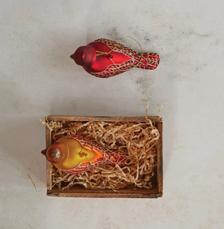 Hand-Painted Glass Cardinal Ornament with Glitter