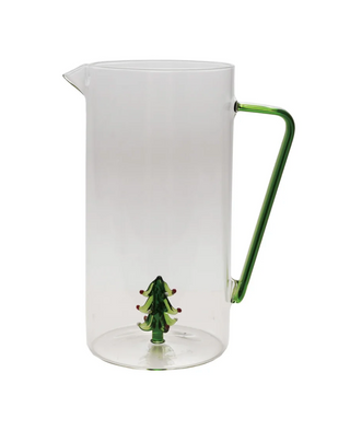 Christmas Tree Hand-Blown Glass Pitcher
