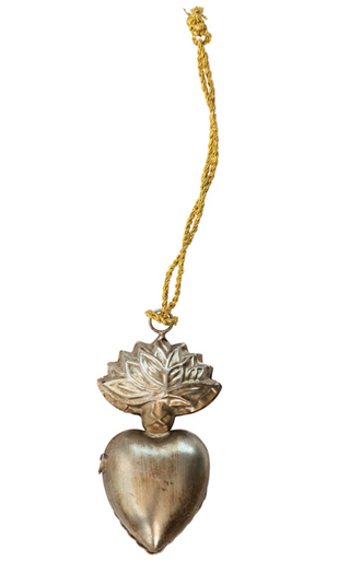 3-1/2"H Embossed Metal Sacred Heart Locket Ornament