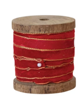10 Yard Velvet Ribbon w/ Metallic Edges on Wood Spool RLC