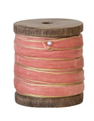 10 Yard Velvet Ribbon w/ Metallic Edges on Wood Spool RLC