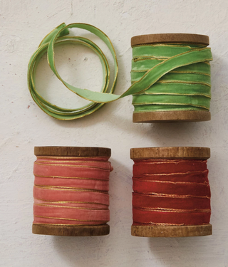 10 Yard Velvet Ribbon w/ Metallic Edges on Wood Spool RLC