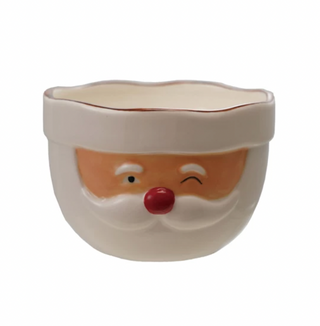 Stoneware Santa Head Shaped Mixing Bowl with Red Rim, Red & White