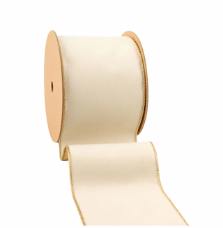 Classic Velvet Wired Ribbon | Ivory/Gold | 10 Yard Roll