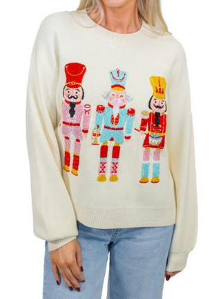 Whimsy Nutcracker Cream Crew Neck Sweater
