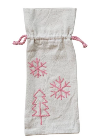 Drawstring Wine Bag with Embroidered Holiday Icon