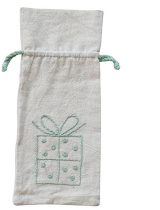 Drawstring Wine Bag with Embroidered Holiday Icon