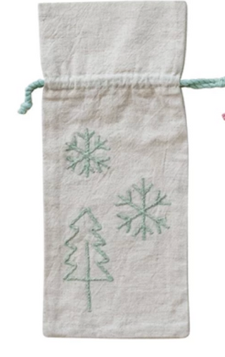 Drawstring Wine Bag with Embroidered Holiday Icon