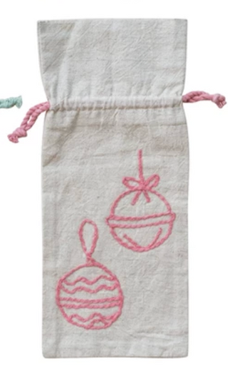 Drawstring Wine Bag with Embroidered Holiday Icon