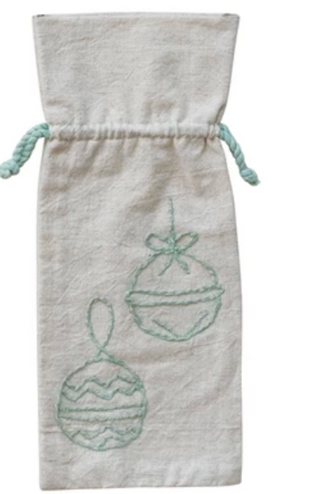 Drawstring Wine Bag with Embroidered Holiday Icon