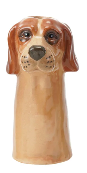 Hand-Painted Stoneware Dog Vase