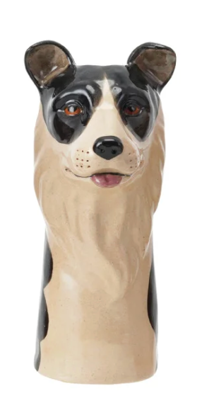 Hand-Painted Stoneware Dog Vase