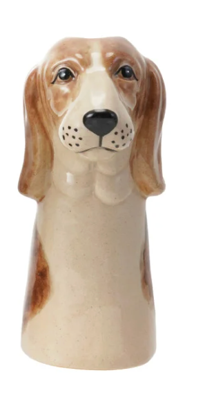 Hand-Painted Stoneware Dog Vase