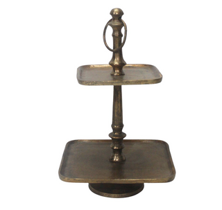 Antique Brass Two- Tier Square Server