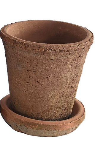 Jardin Antiqued Red Pot with Saucer