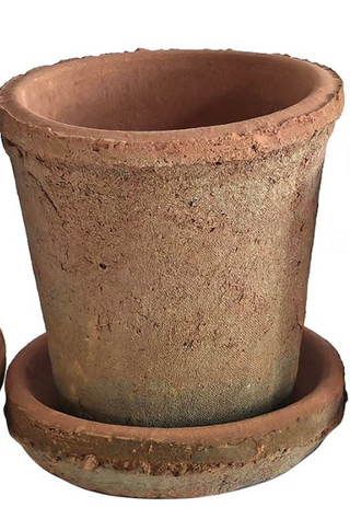 Jardin Antiqued Red Pot with Saucer