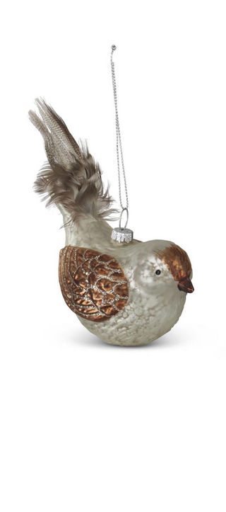 5.5 Inch White Mercury Glass Bird Ornaments With Feather Tail