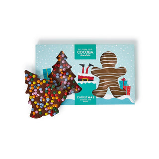 Cocoba Chcolate Bar Set Includes Milk Chocolate Gingerbread Man and Milk Chocolate Christmas Tree in Gift Box