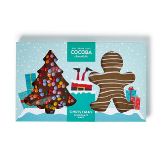 Cocoba Chcolate Bar Set Includes Milk Chocolate Gingerbread Man and Milk Chocolate Christmas Tree in Gift Box