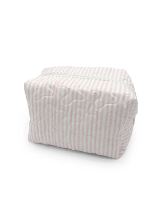 Ticking Stripe Pink Quilted Makeup Bag