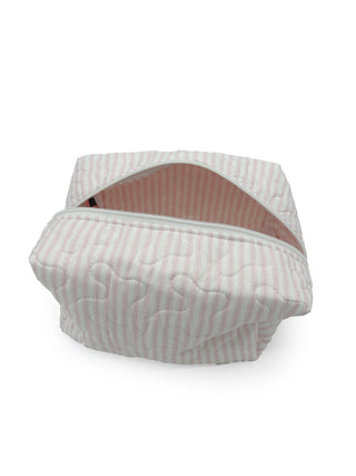Ticking Stripe Pink Quilted Makeup Bag