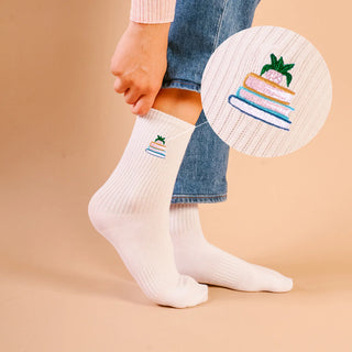 Book Nook Embroidered Crew Socks