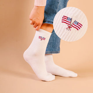 American Flags Embroidered Crew Socks
