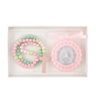Pink Angel Crib Medallion and Rosary Set
