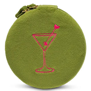 Velvet Jewelry Zip Case / Travel Organizer - Martini - Olive