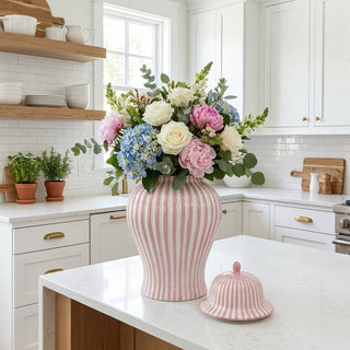 Pink & White Candy Cane Striped Ceramic Vase 18"