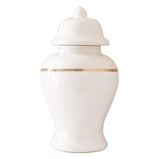 White Color Block Ginger Jar with Gold Accent: Medium