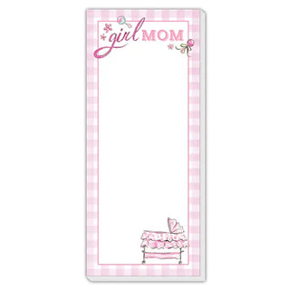 Girl Mom Pink Carriage with Gingham Skinny Notepad