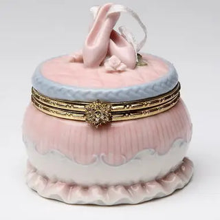 Porcelain Round Trinket Box with Pink Ballet Slippers