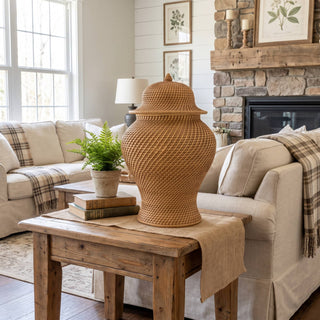 16" Faux Wicker Polyresin Ginger Jar