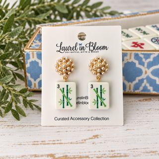 Lucky Tile Pearl Mahjong Drop Earrings