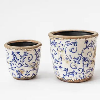 Glazed Ceramic Flower Pots, Blue Vine