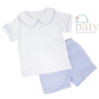Blue 2 Piece Seersucker Short Set