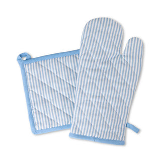 Blue Stripes Oven Mitt + Pot Holder Set