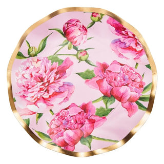 Wavy Paper Salad Plate Pink Peonies - 8pkg