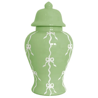 Bow Stripe Ginger Jars in Cabbage Patch Green: Small