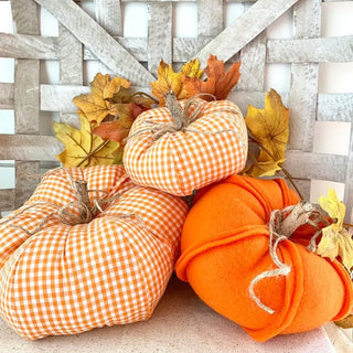 3 Pc. Orange Gingham Fabric Pumpkin Set
