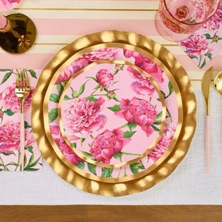 Wavy Dinner Plate Pink Peonies - 8pkg