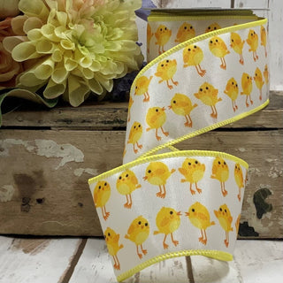 Grosgrain Yellow Easter Chicks White Ribbon