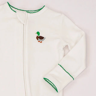 Pip Embroidered Zip Romper -Mallard